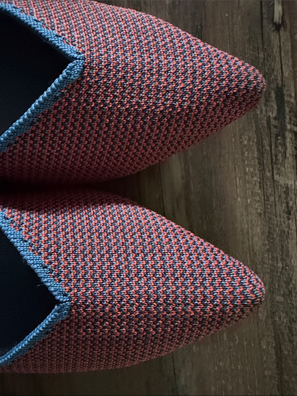 Rothy's Pointed Knit Flats in Coral and Blue Trim - Picture 4 of 5